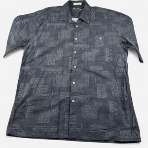 Pierre Cardin Men’s Black Pattern Short Sleeve Button-Up Shirt | Large